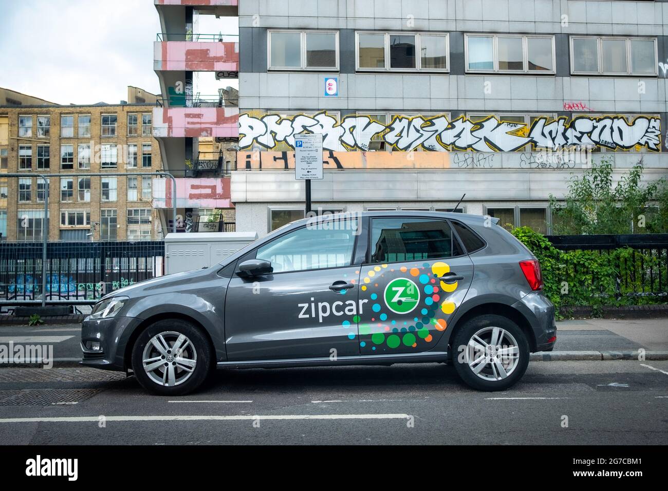 London- July, 2021: Zipcar - an American car-sharing company and a subsidiary of Avis Budget Group Stock Photo