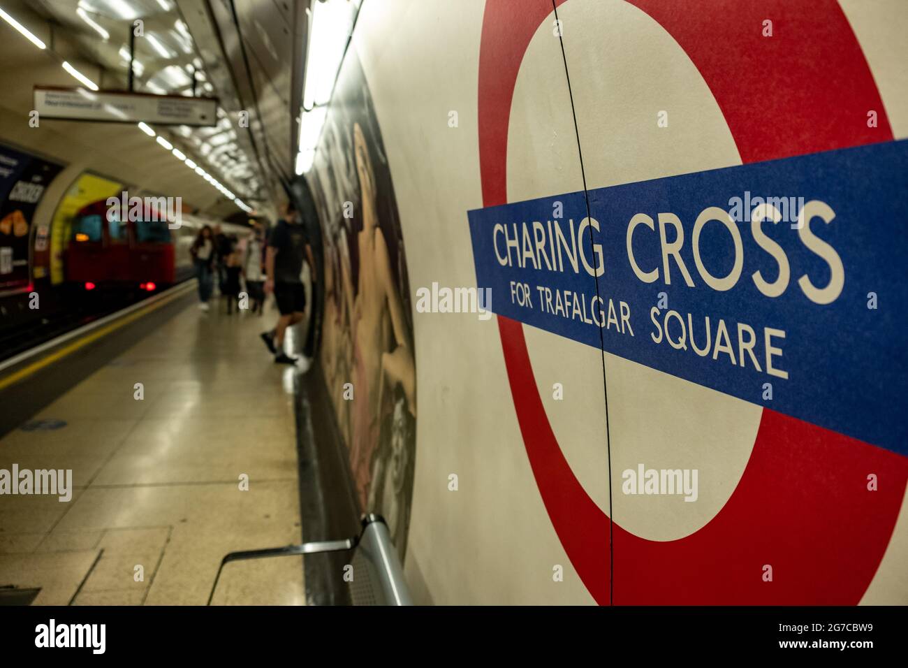 London- July, 2021: Charing Cross London underground station platform. Stock Photo