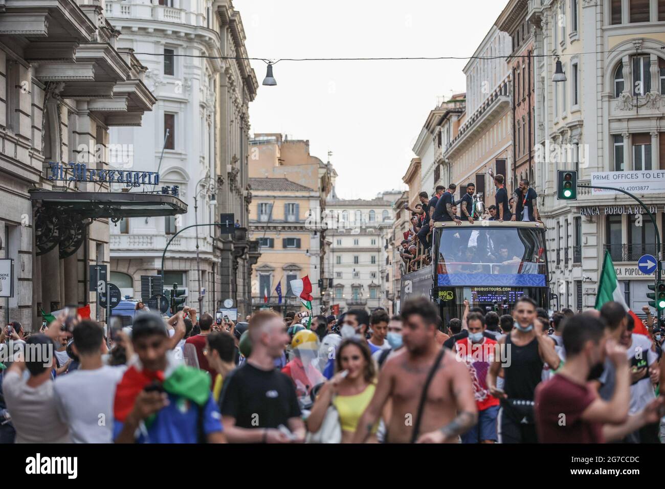 Italian National celebrates, the Open Bus passes through the streets of