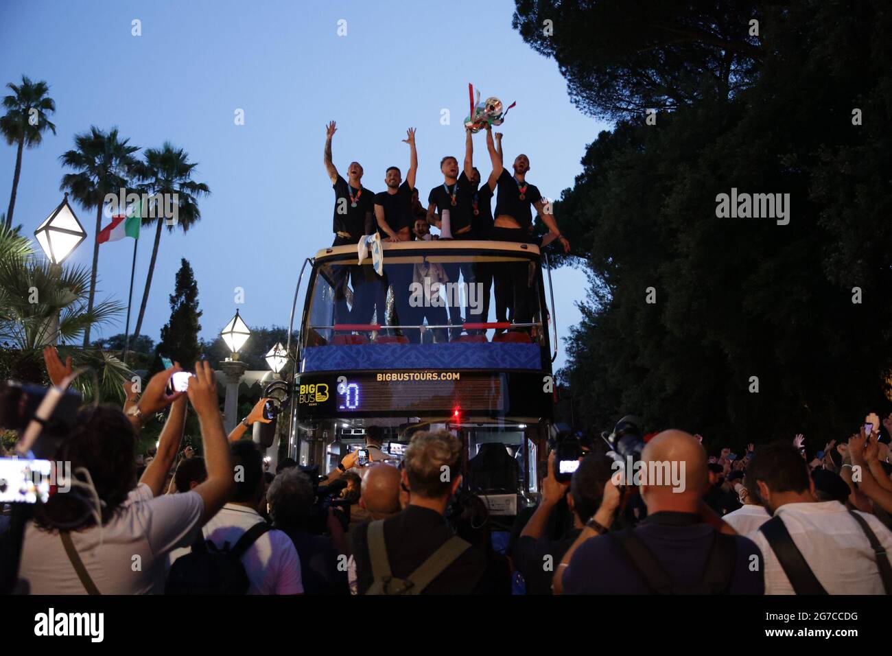 Italian National celebrates, the Open Bus passes through the streets of