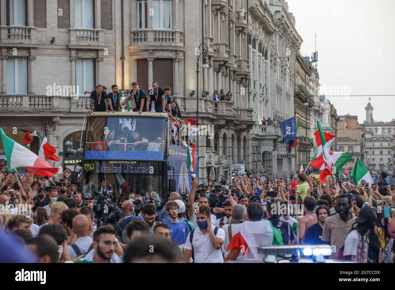 Italian National celebrates, the Open Bus passes through the streets of