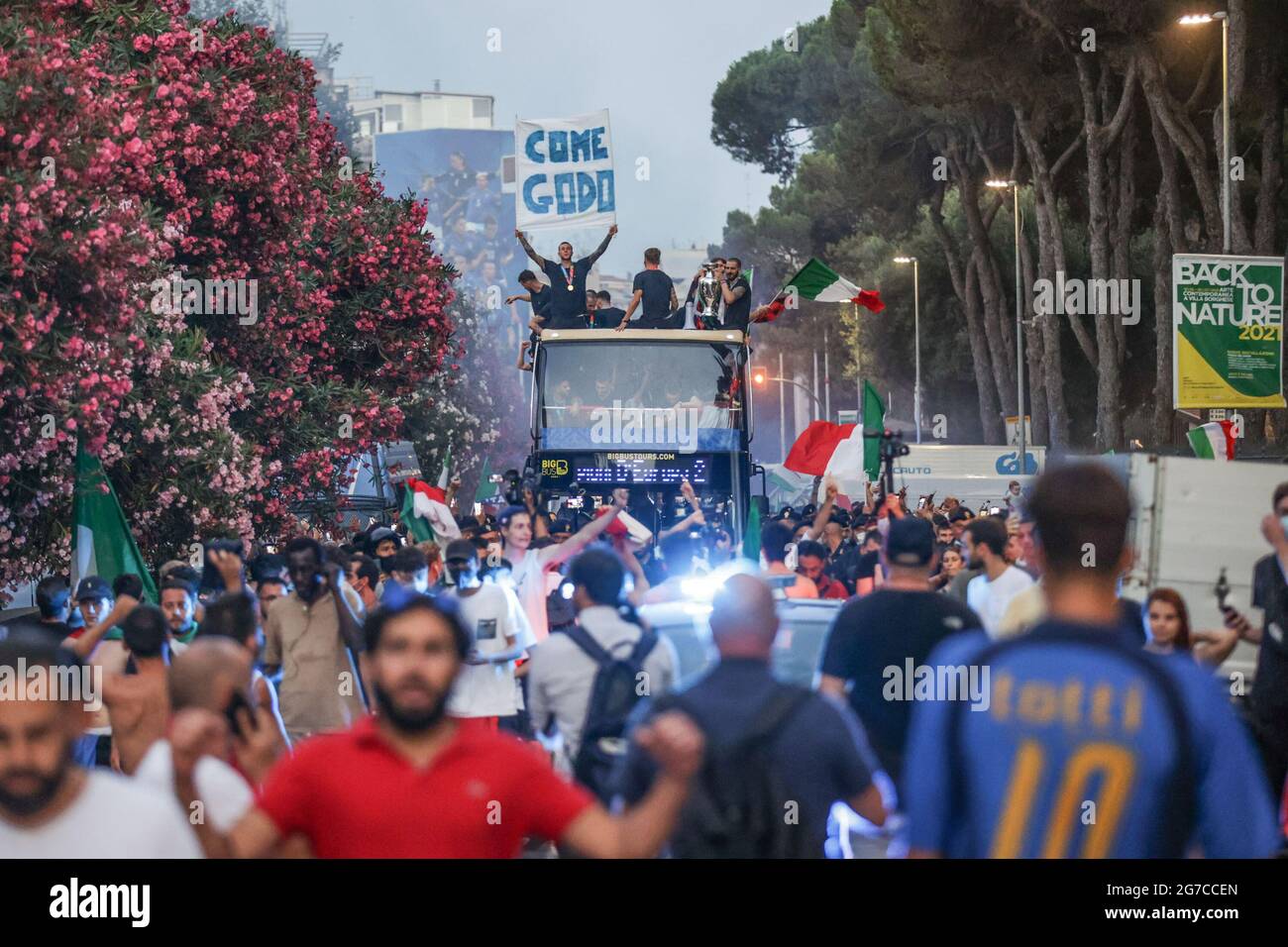 Italian National celebrates, the Open Bus passes through the streets of