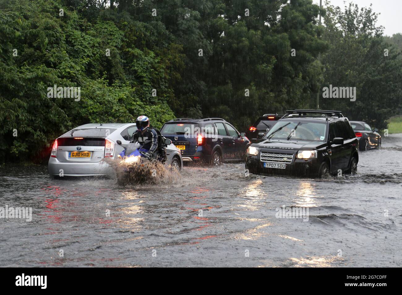 12th July 2021. Flash floods after heavy rain cause road chaos on A3050