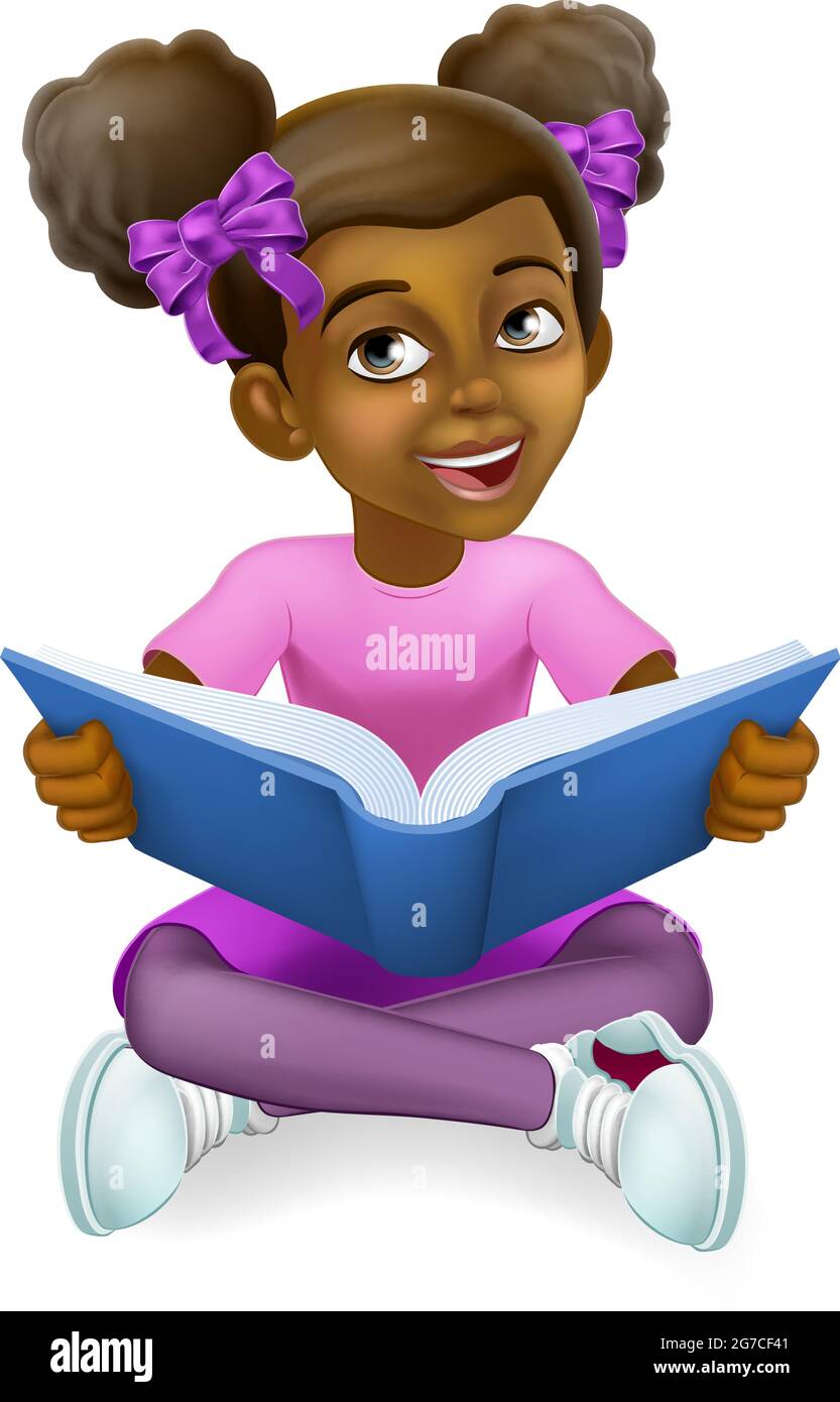 Black Girl Child Cartoon Kid Reading Book Stock Vector Image & Art - Alamy