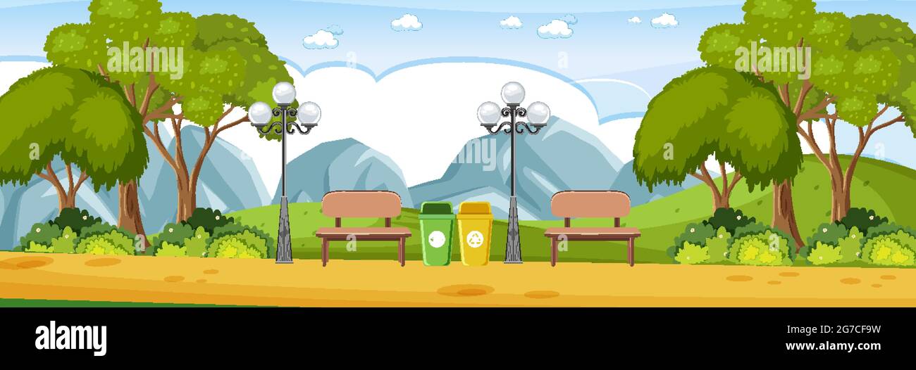 Park horizontal scene with mountain background illustration Stock ...