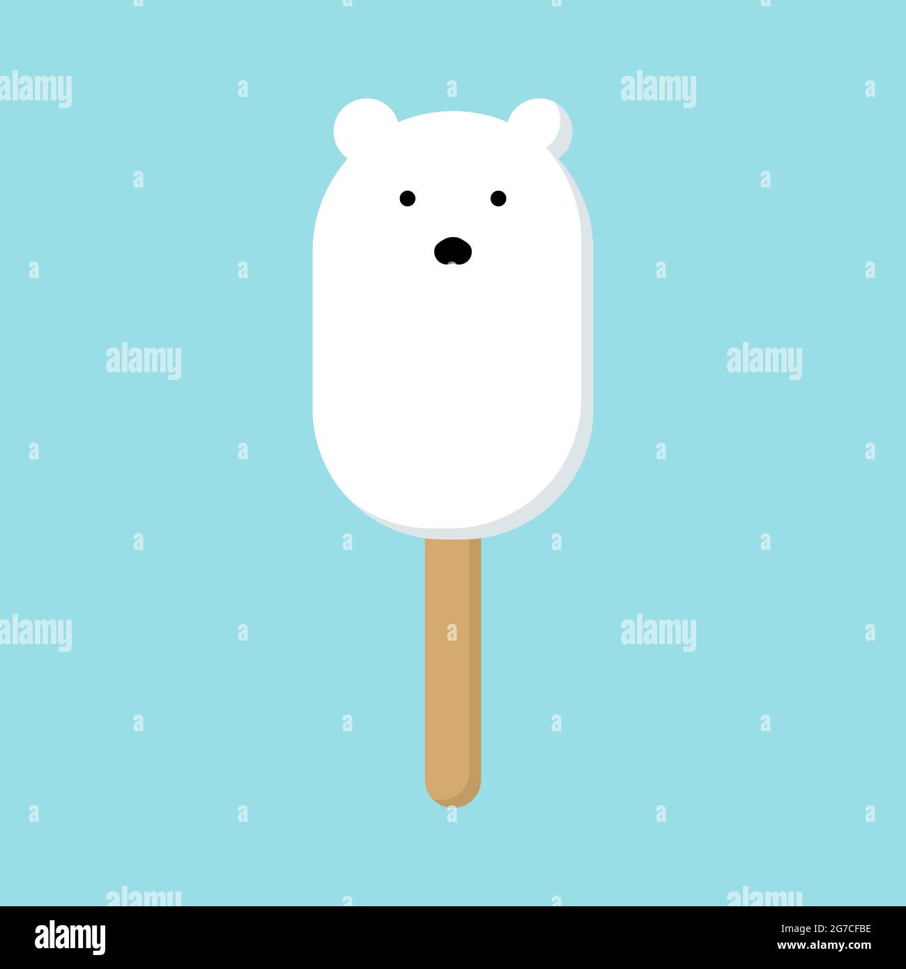 Ice cream Polar Bear, flat style, ice cream in the shape of a polar bear, on a blue background. Isolated. Vector illustration Stock Vector