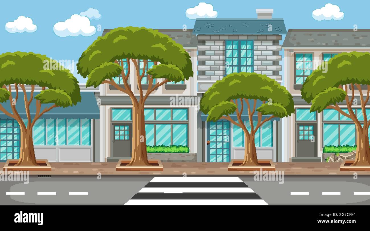 Scene with many buildings along the street illustration Stock Vector ...