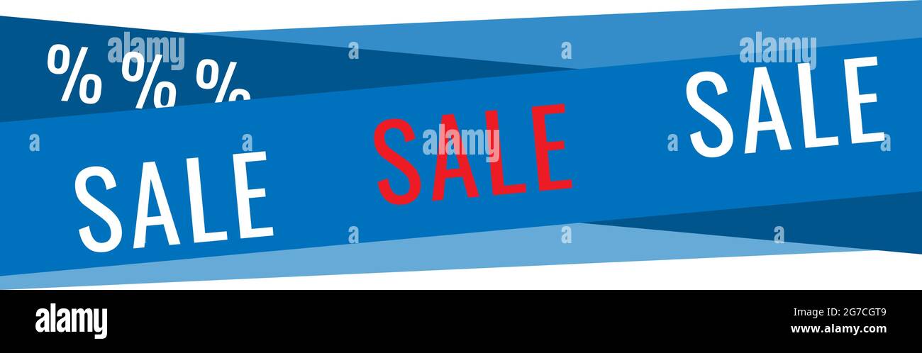 SALE universal banner, stretching, background, showcase, backdrop. Blue stripes with the words SALE and percent. Vector illustration Stock Vector