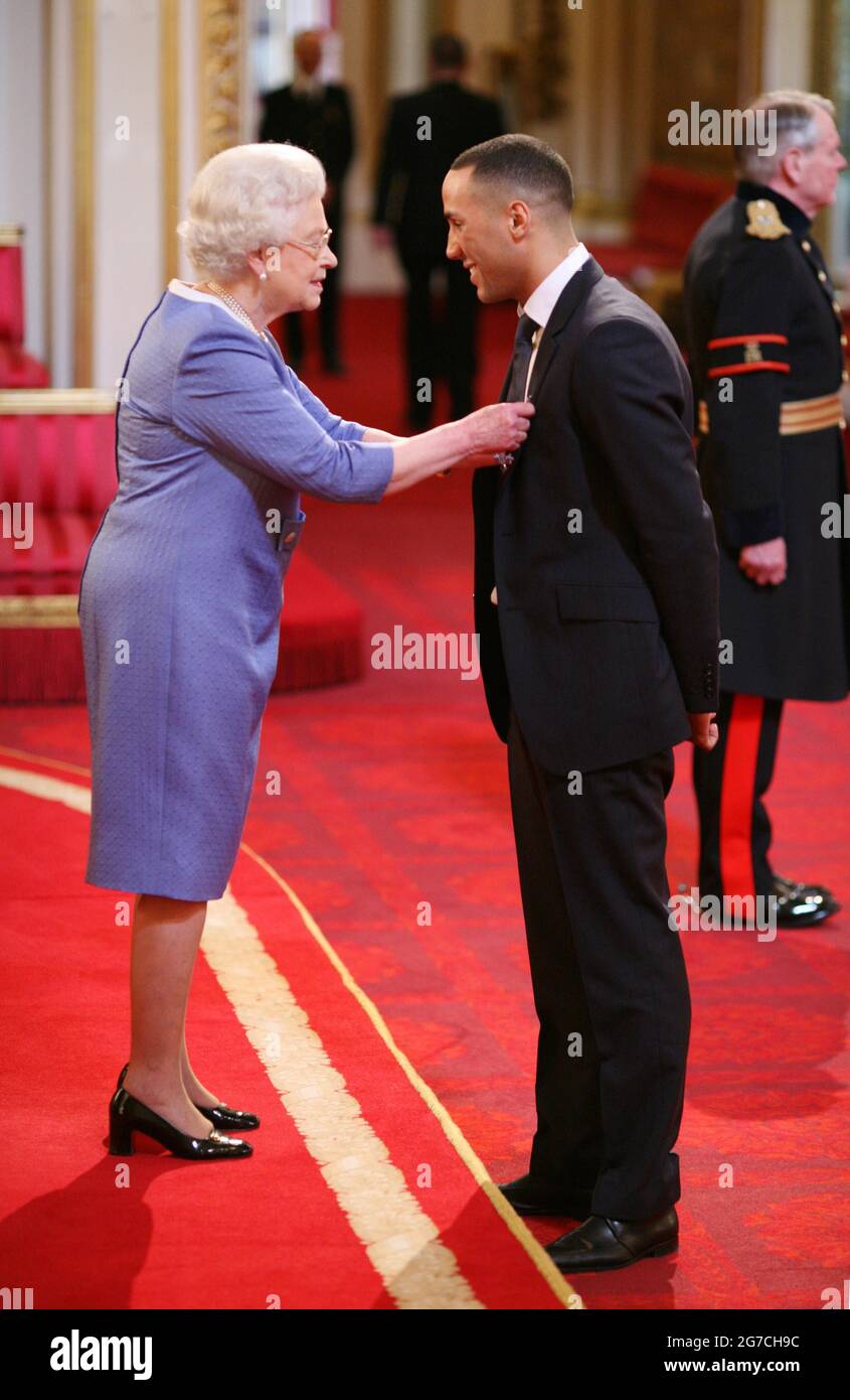 File photo dated 19-03-2009 of Middleweight boxer James Degale, from London, is made an MBE by Queen Elizabeth II. Issue date: Tuesday July 13, 2021. Stock Photo