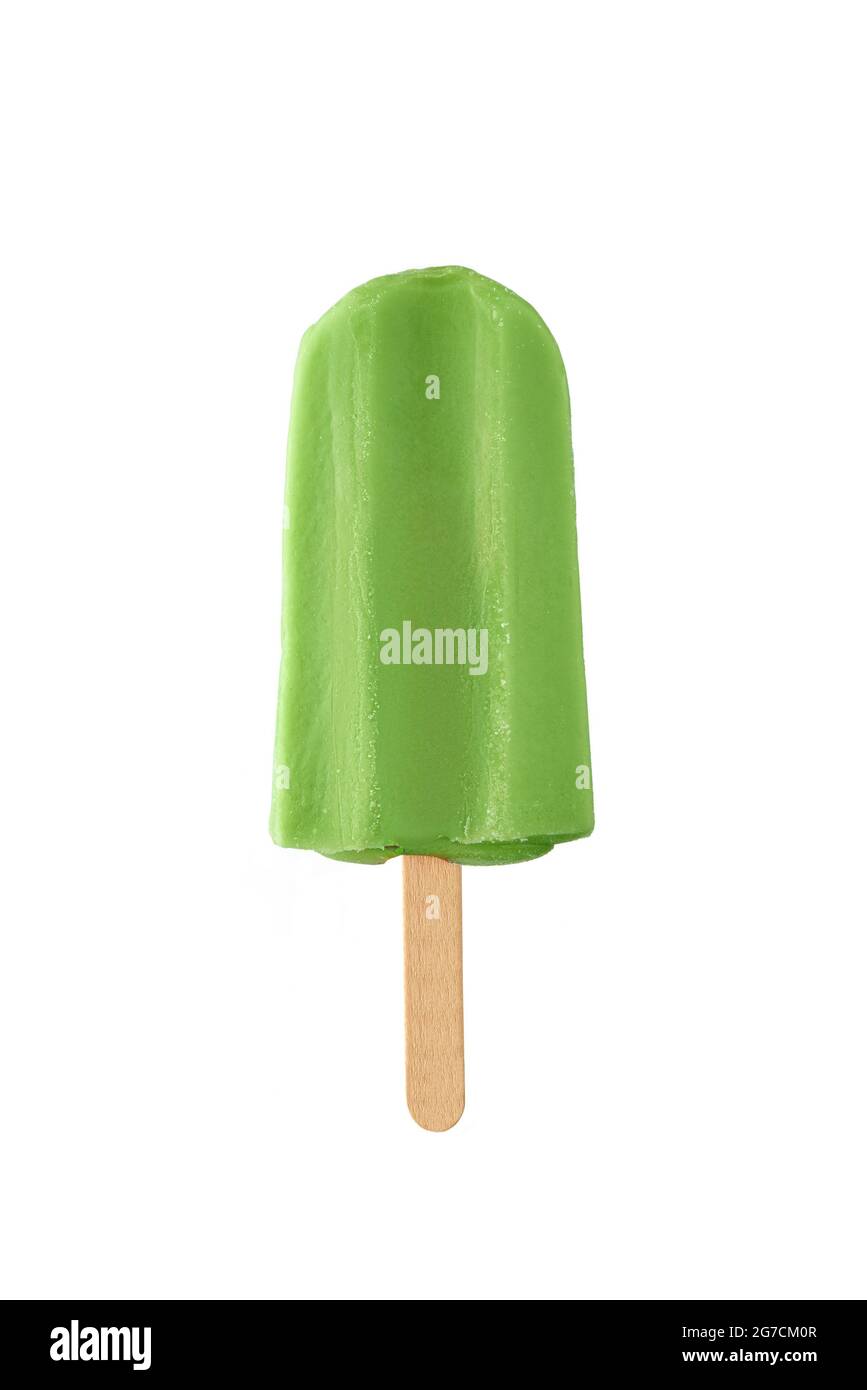 Green ice cream on isolated on white background. Fresh frozen ice popsicle. Summer food Stock Photo
