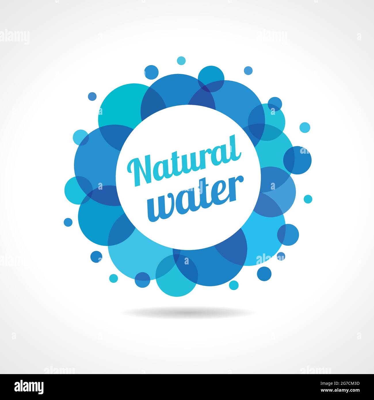 Water logotype concept. Blue coloured emblem of liquid. Isolated graphic, cookie business idea, template with blank clearance, ring and text on white Stock Vector