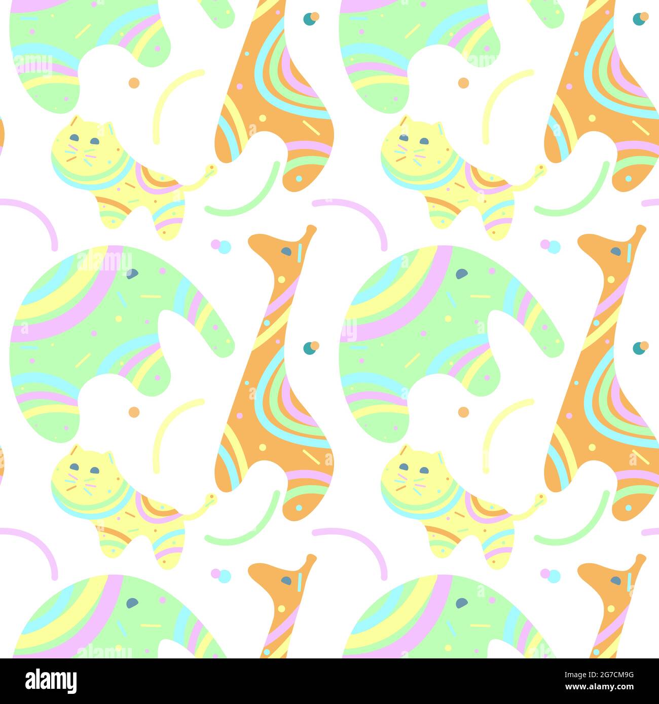 Children pattern with toy animals giraffe tiger elephant, pastel colors, seamless. For textiles covers backdrops backgrounds wrappers packaging labels. Vector illustration Stock Vector