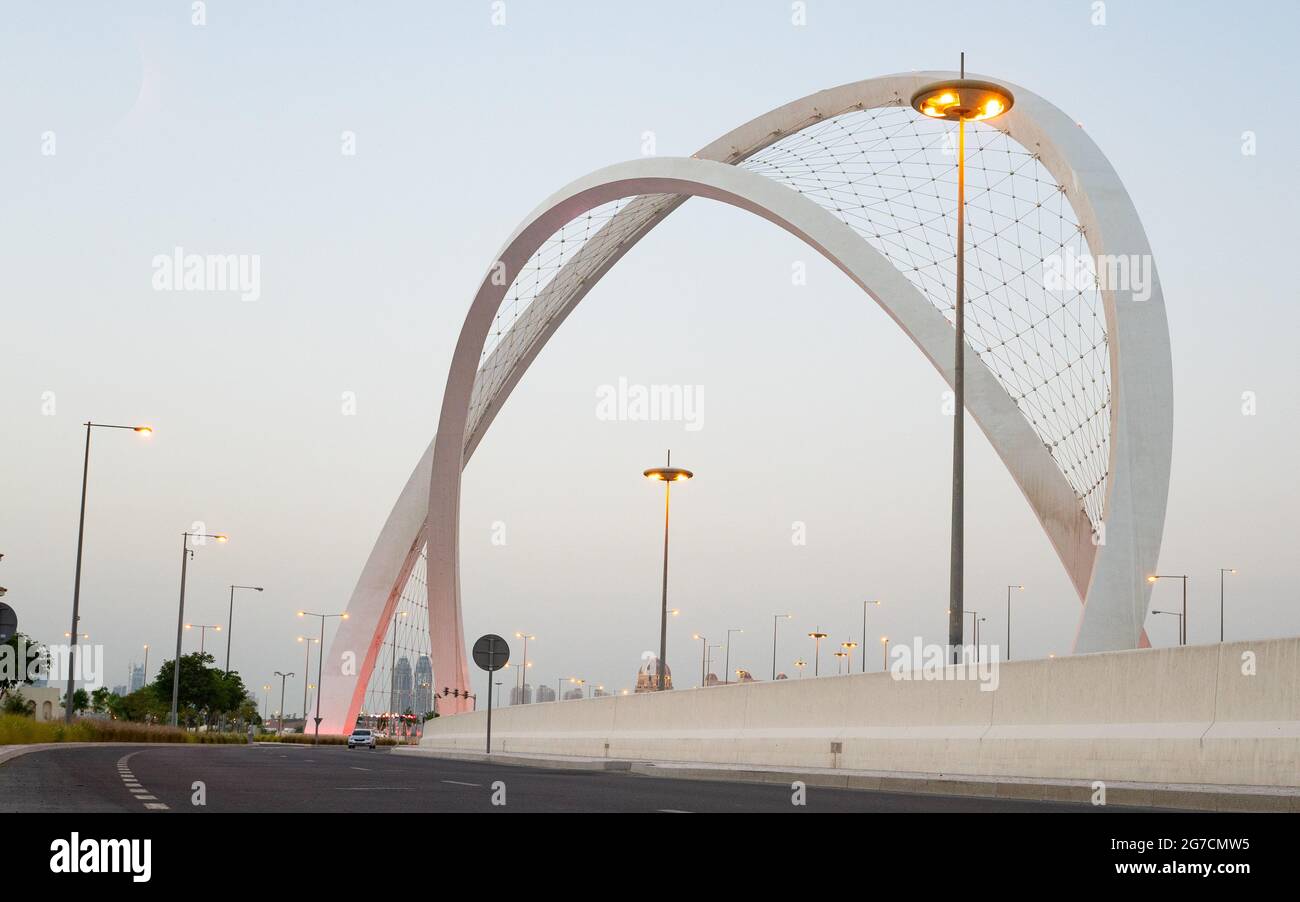 Doha, Qatar May 26, 2021 Al Wahda Bridge in doha city. known as 56