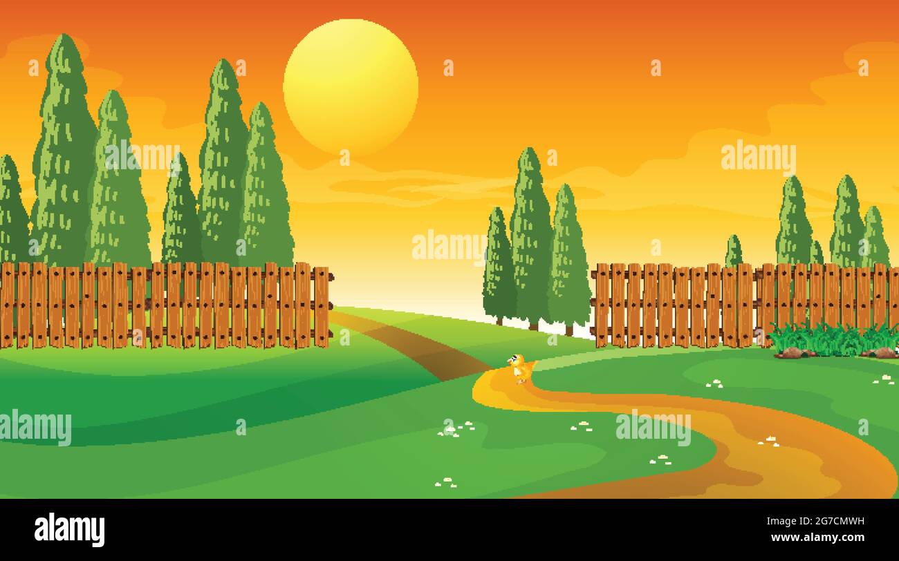 Blank park landscape scene at sunset time illustration Stock Vector ...