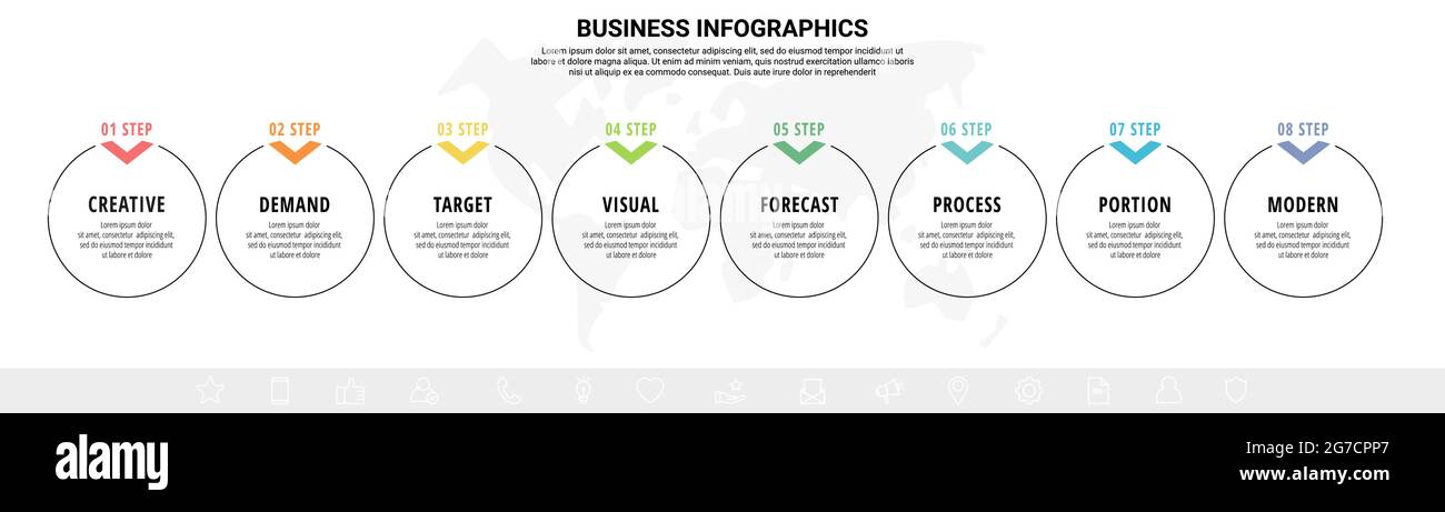 Vector line infographics template for eight arrows and circles ...