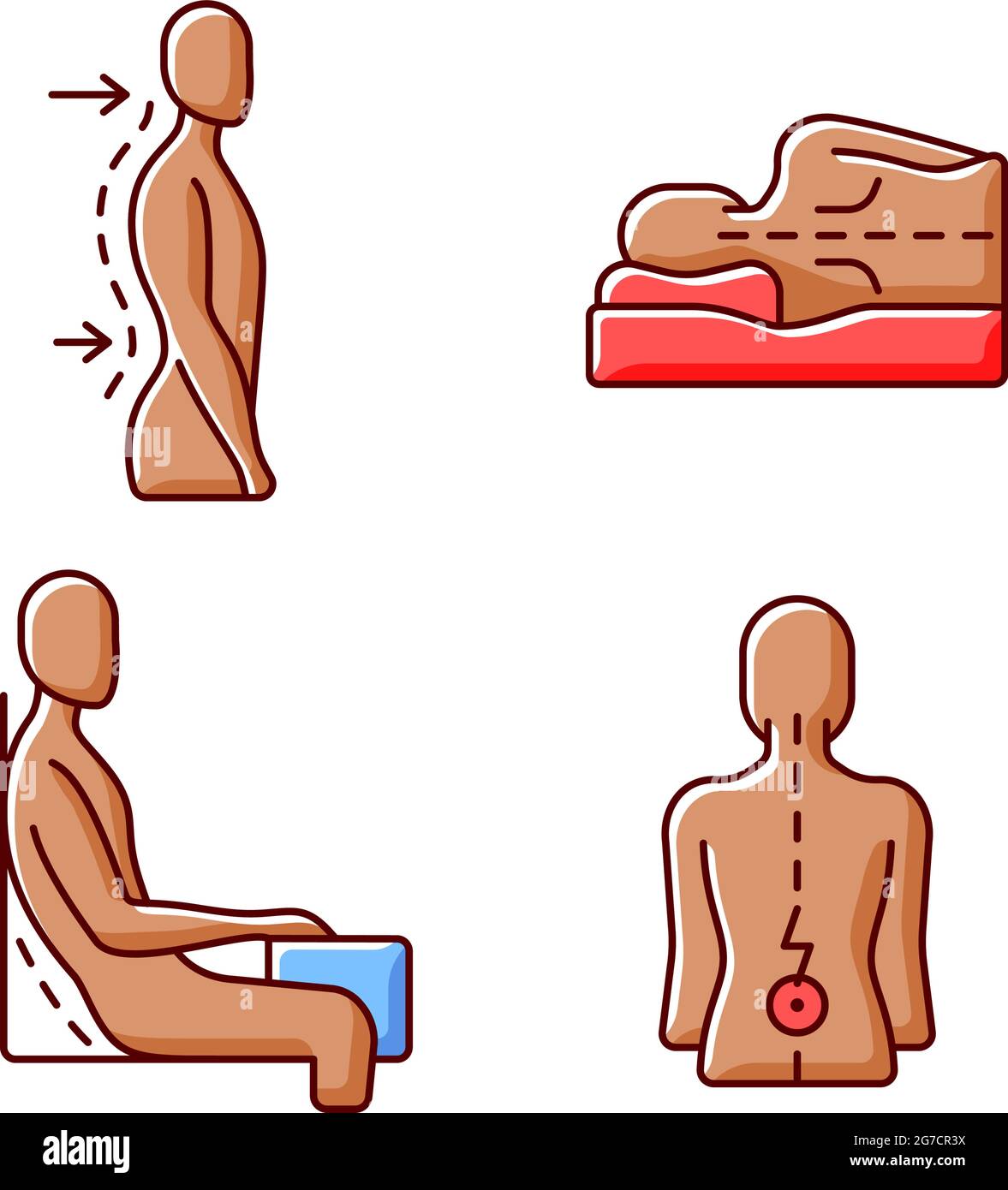 Postural dysfunction RGB color icons set Stock Vector