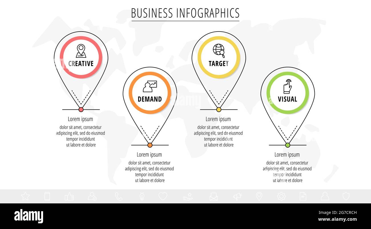 Line vector minimal infographic with pins. Business circle concept four