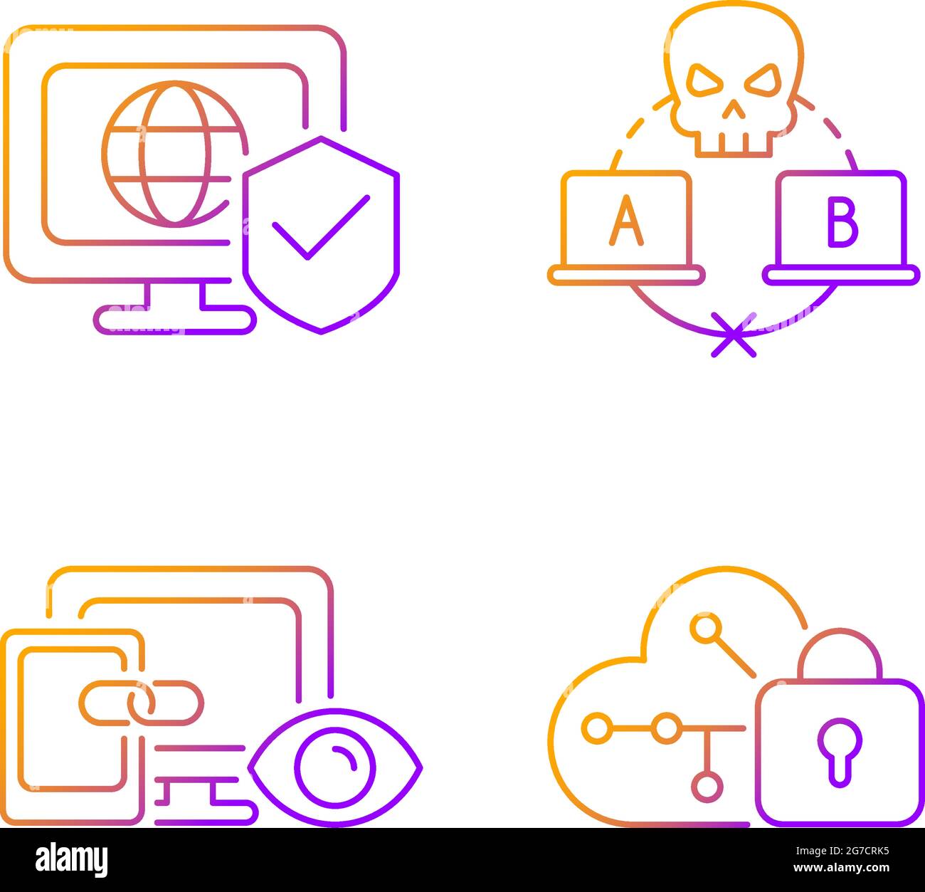 Internet privacy gradient linear vector icons set Stock Vector
