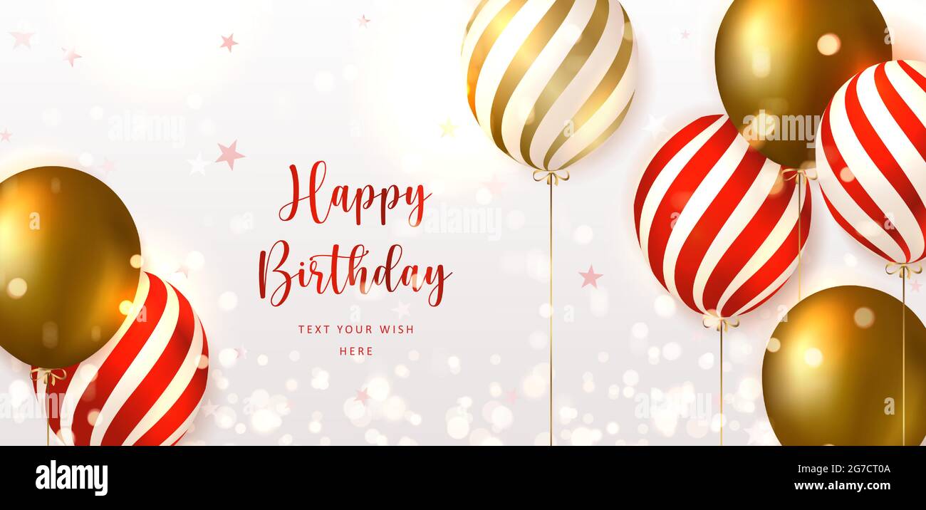 Elegant golden red striped ballon Happy Birthday celebration card banner  template background Stock Vector Image & Art - Alamy