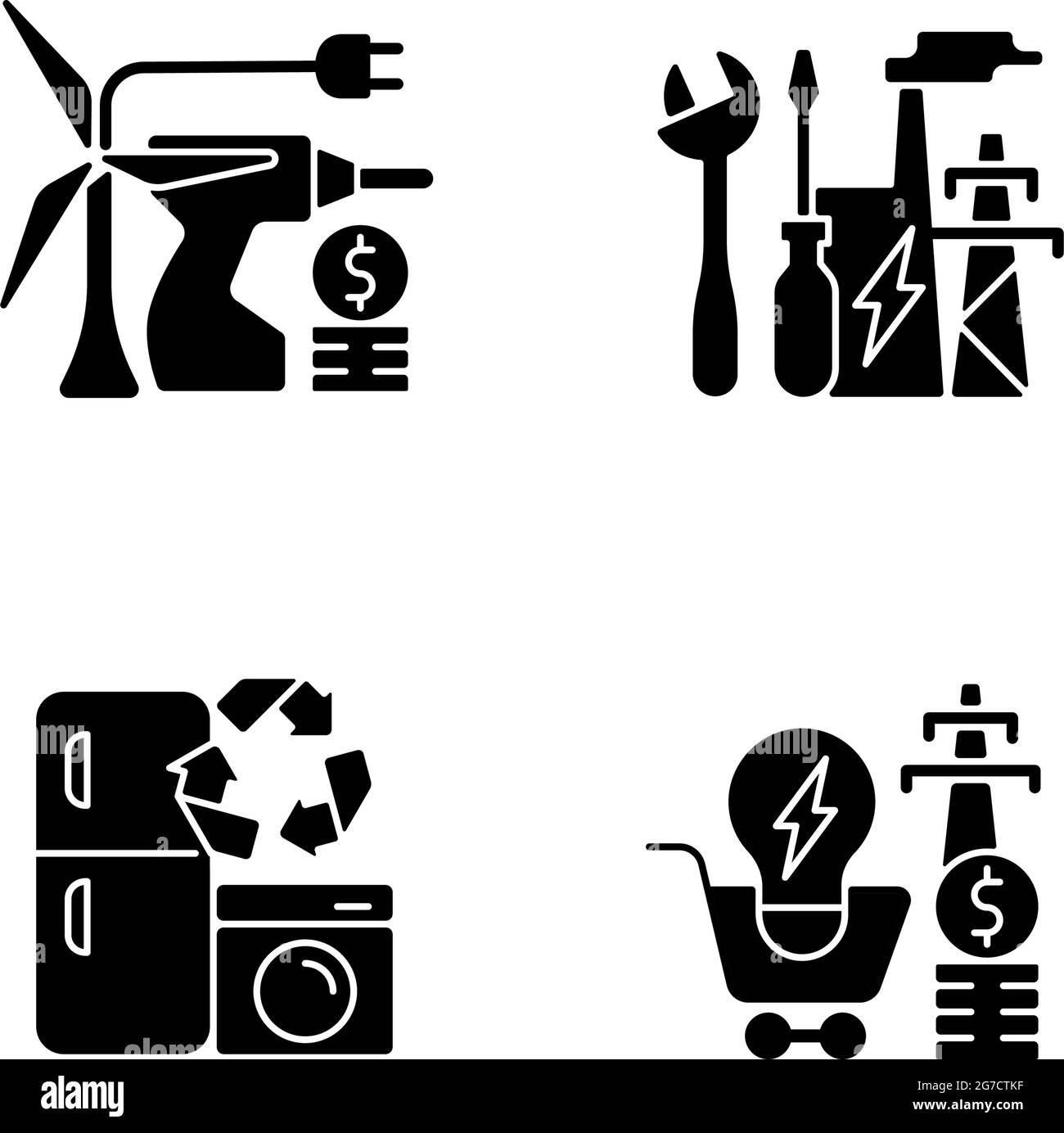 Alternative energy black glyph icons set on white space Stock Vector ...