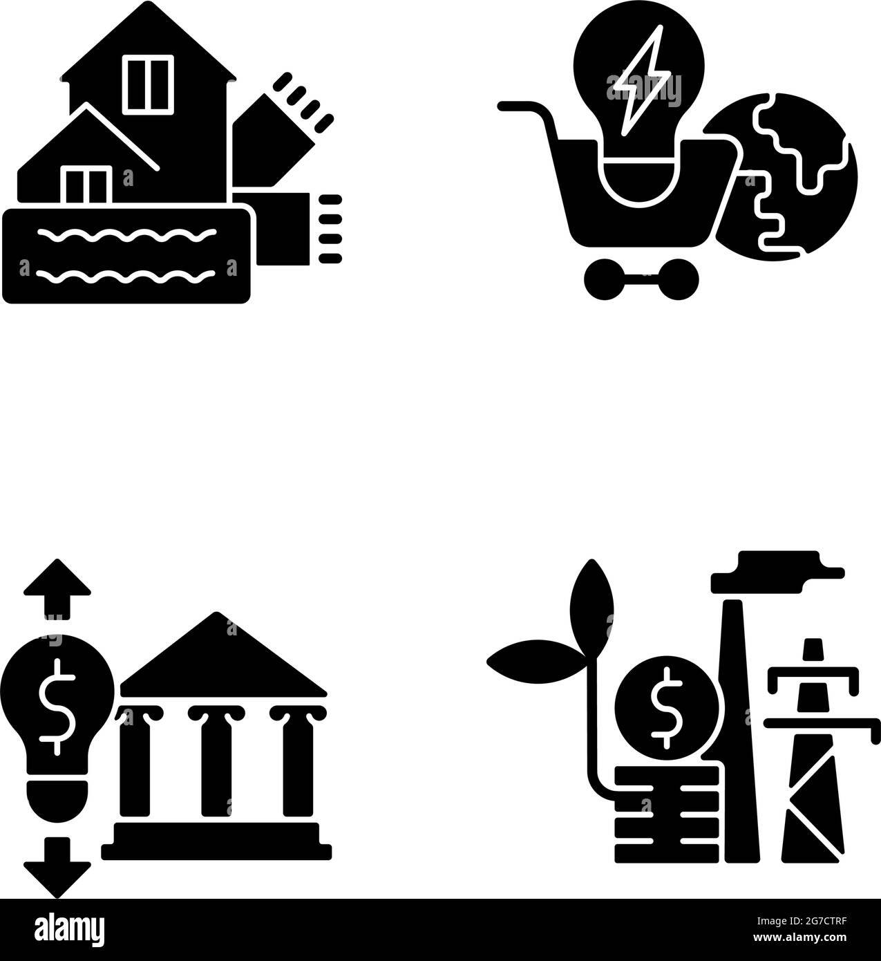 Renewable electrical energy black glyph icons set on white space Stock ...