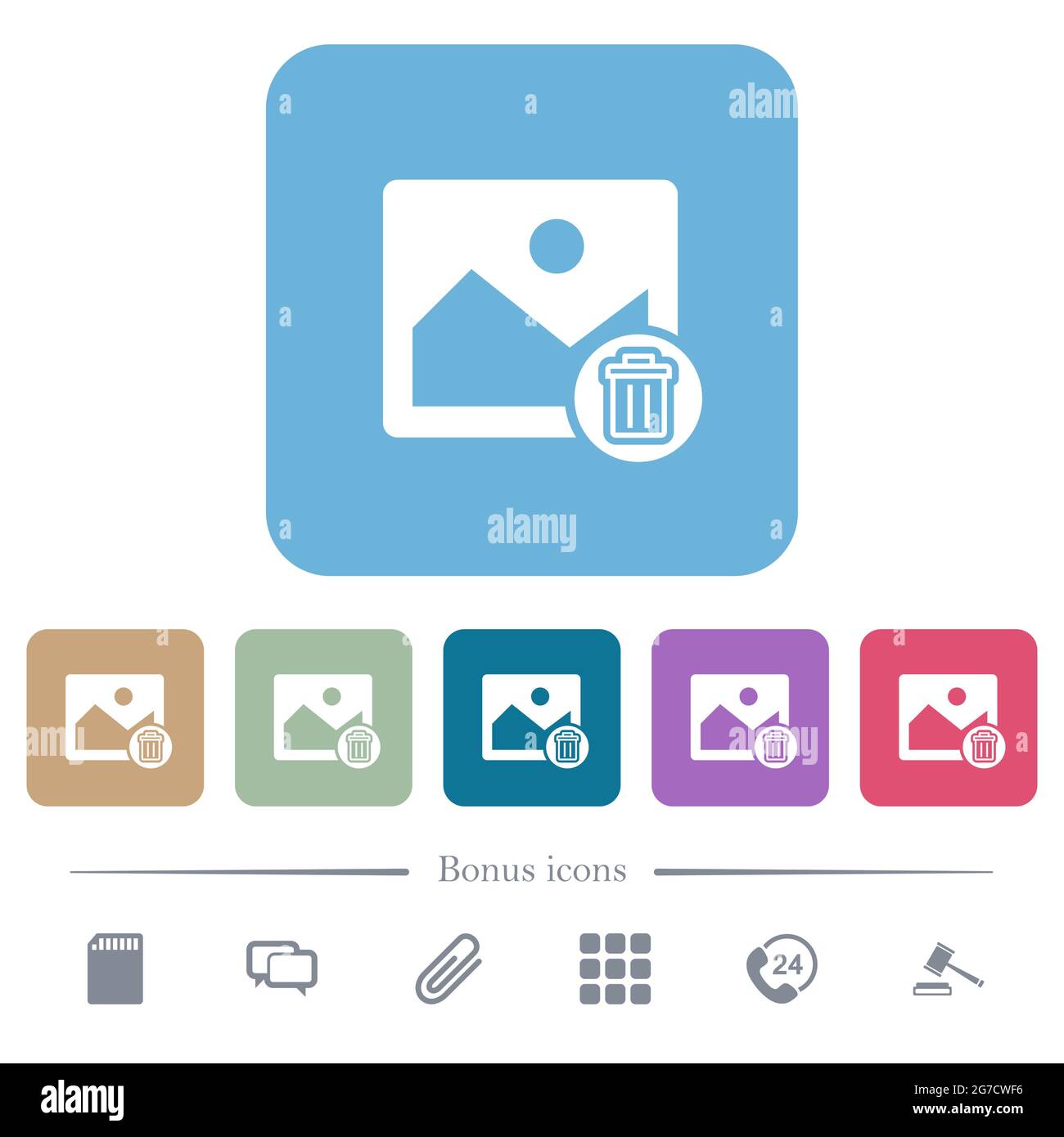 Delete image white flat icons on color rounded square backgrounds. 6 ...
