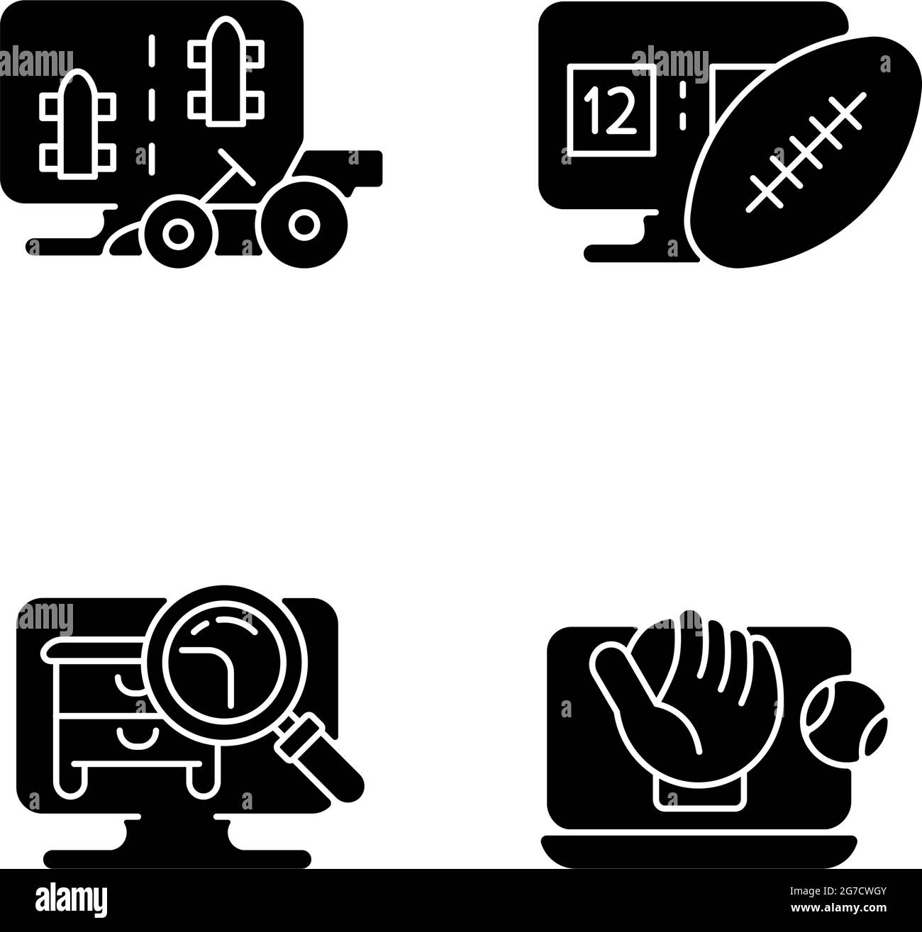 Sport simulators types black glyph icons set on white space Stock ...