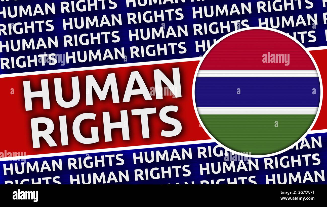 Gambia Circular Flag with Human Rights Titles 3D Illustration Stock
