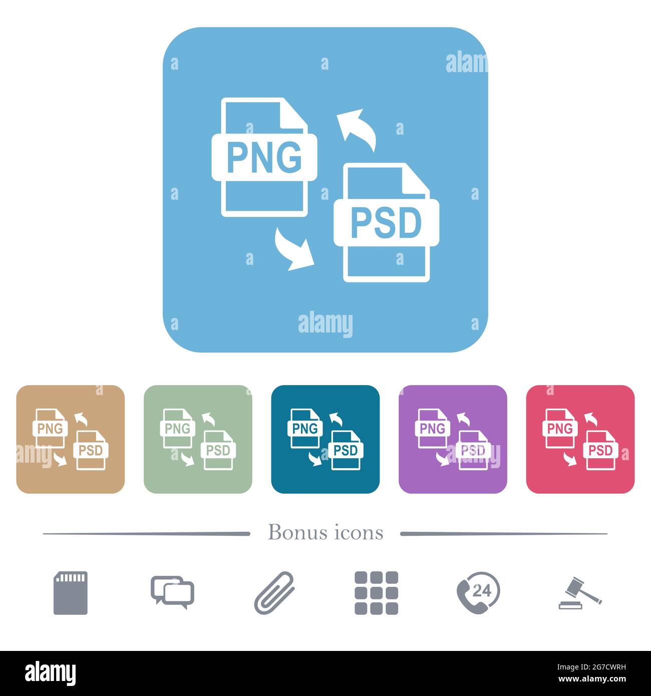 PNG PSD file conversion white flat icons on color rounded square ...