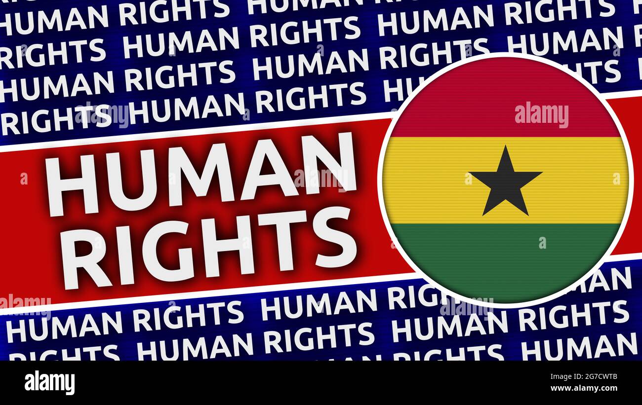 Ghana Circular Flag with Human Rights Titles 3D Illustration Stock