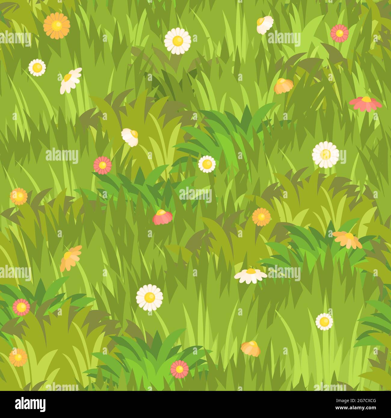 Seamless pattern. Meadow with dense grass and flowers close-up. Wild ...