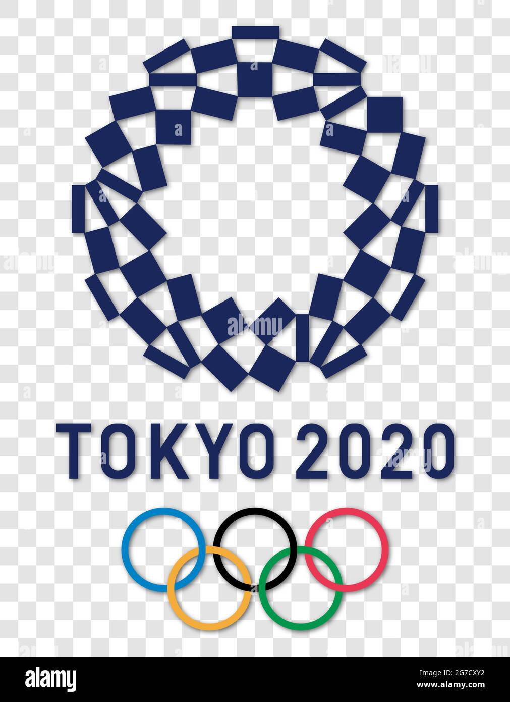 Vinnytsia, Ukraine - July 13, 2021. Official logo of the 2020 Summer Olympic Games in Tokyo. Vector editorial emblem isolated on transparent backgroun Stock Vector