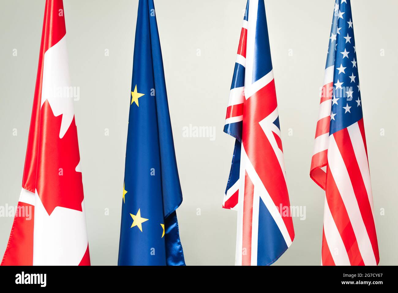 flags of usa, canada, great britain and european union isolated on grey Stock Photo