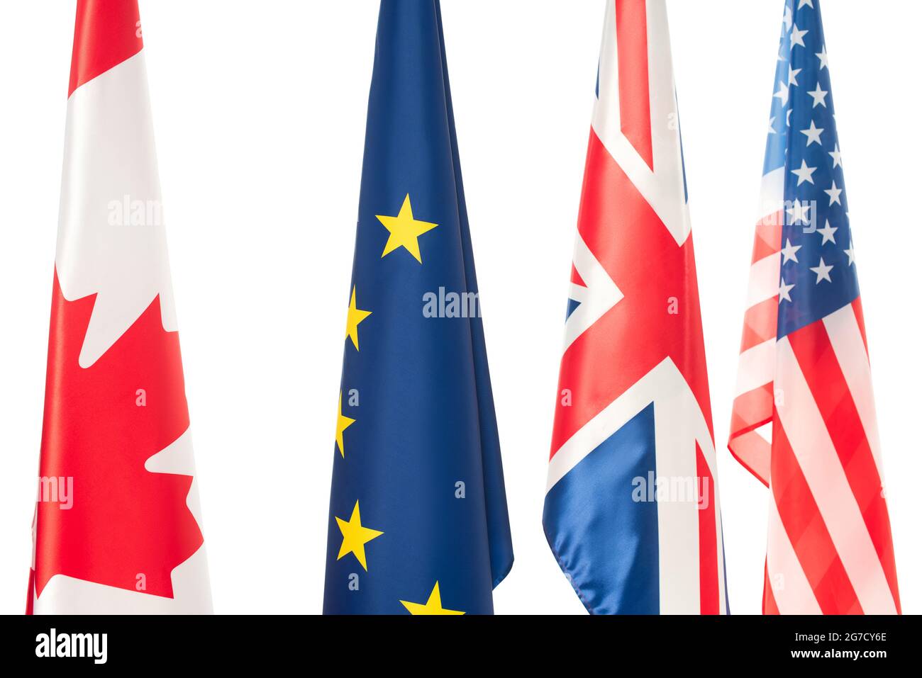 flags of usa, canada, great britain and european union isolated on white Stock Photo