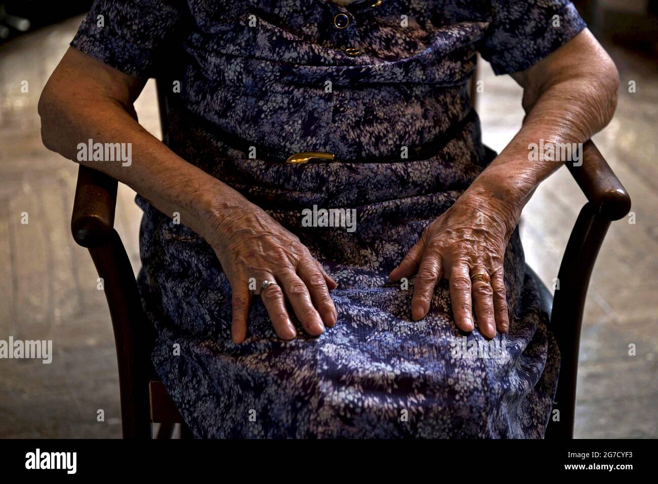 Mrs. Carla,100 years old at the private retirement home, in Lentate sul Seveso, Milan, Italy. Stock Photo