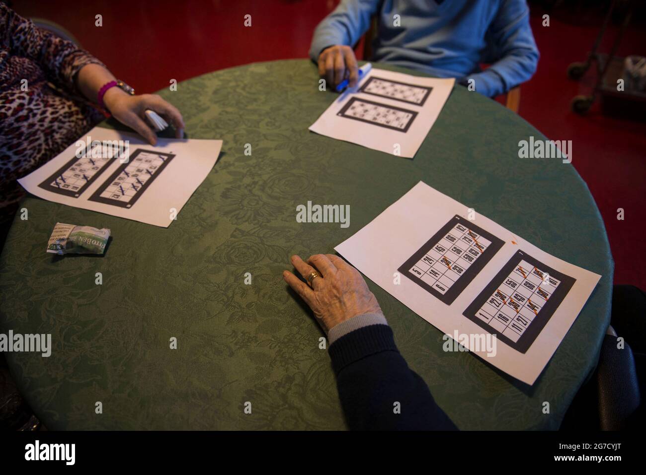 Bingo table at the private retirement home, in Lentate sul Seveso, Milan, Italy. Stock Photo