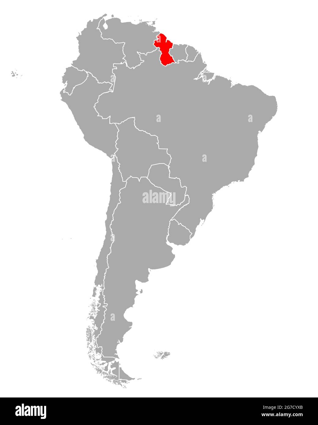 Map of Guyana in South America Stock Photo