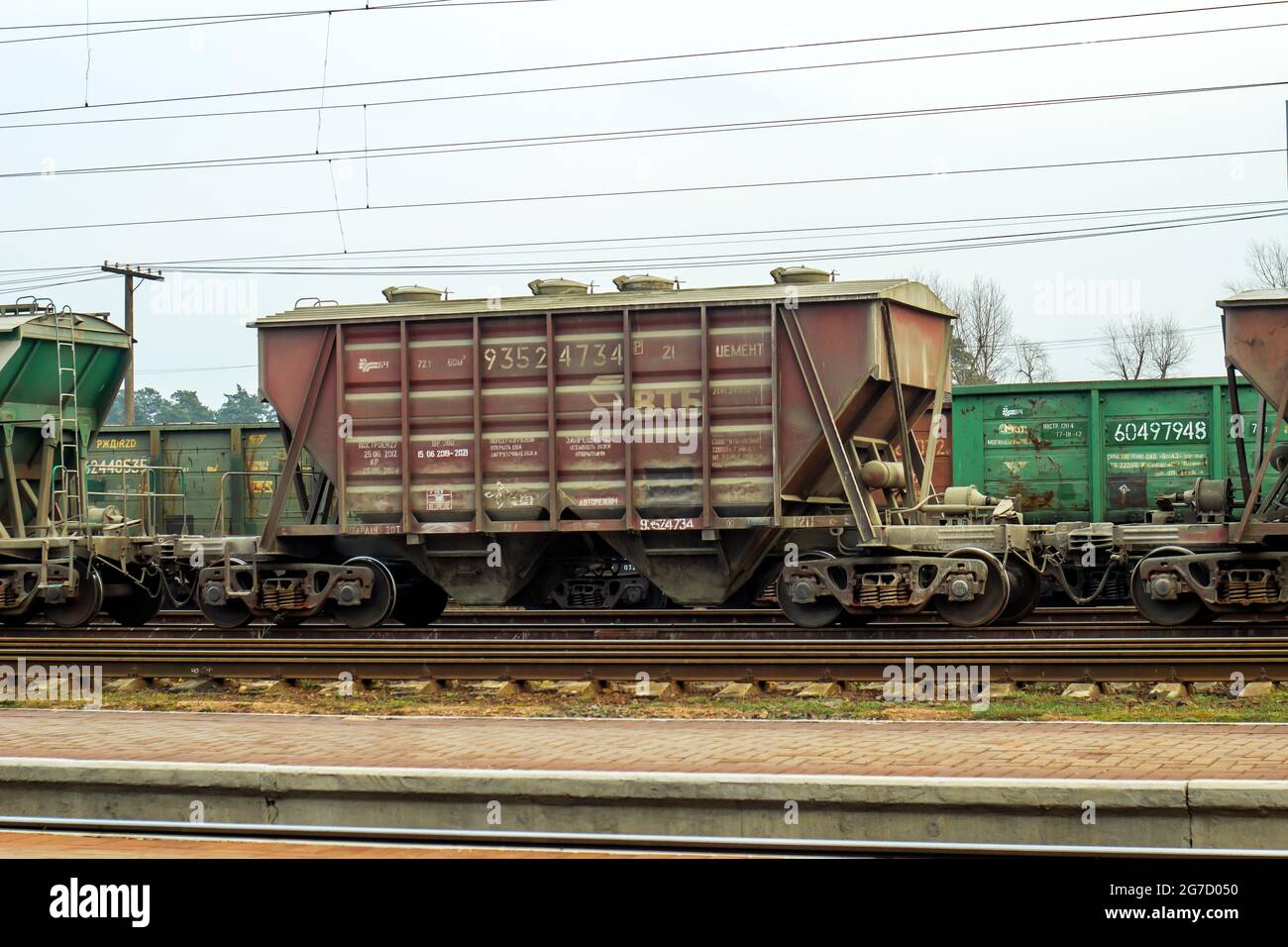 Freight wagon stands on the railroad tracks Stock Photo Alamy