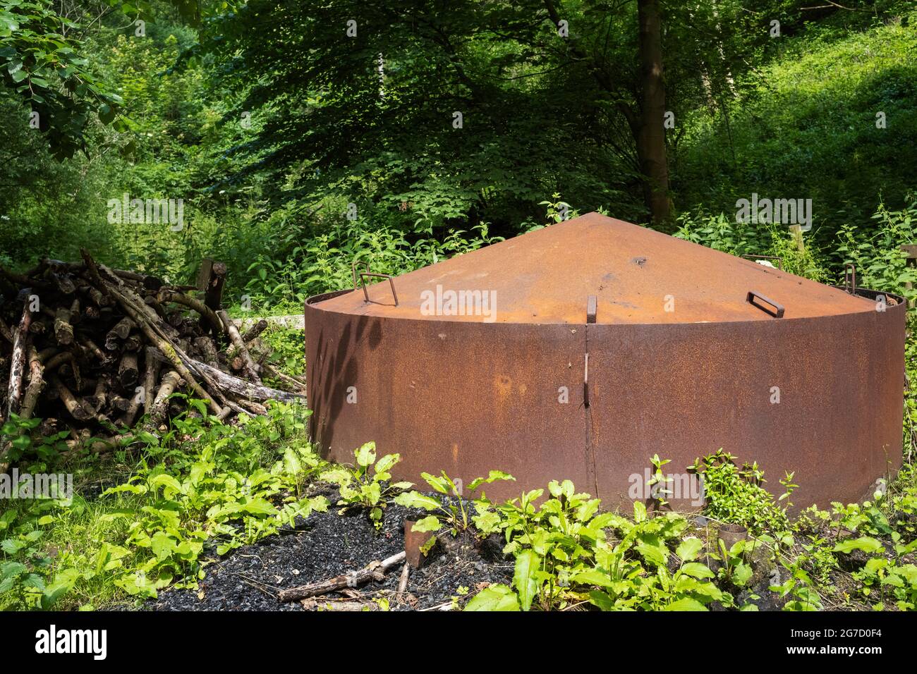 A traditional charcoal kiln in Millington Wood, Lily Dale, Yorkshire Wolds, UK Stock Photo