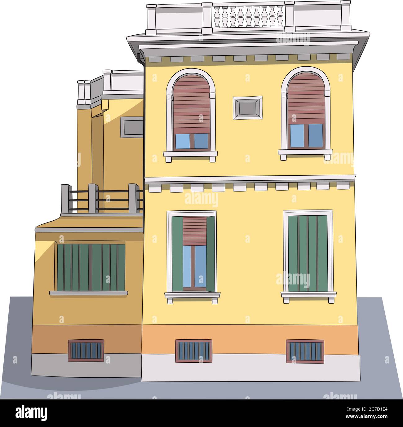 Old typical stone house with a terrace. Italy. Venice. Stock Vector