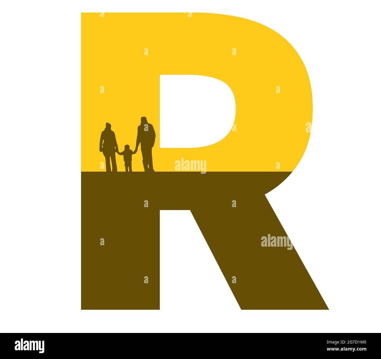Letter R of the alphabet made with a silhouette of a family, father ...