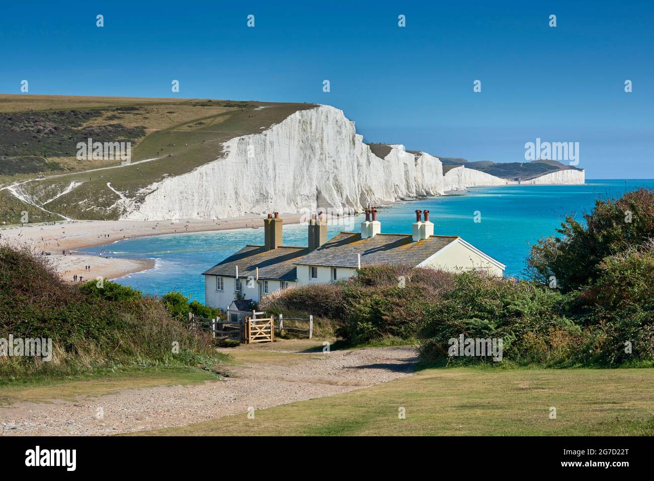 Cuckmere Haven and Seven Sisters chalk cliffs on the East Sussex coast, South East England Stock Photo