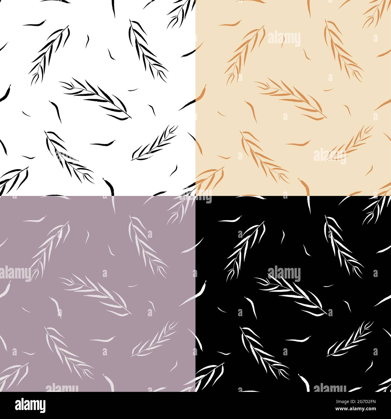set of seamless patterns with silhouettes of WILLOW tree leaves ...