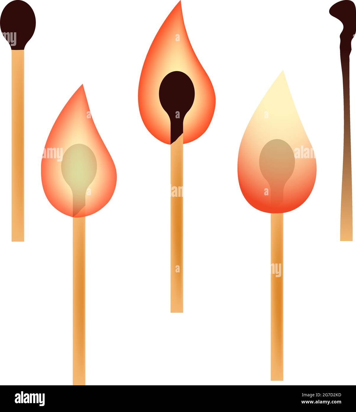 Match, set of matches, burning, fire, burning match, stub. Vector illustration Stock Vector