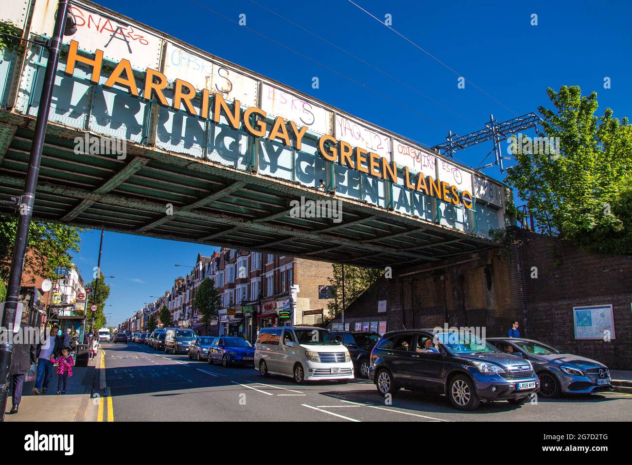 Overground railway bridge at Harringay Green Lanes, London, UK Stock