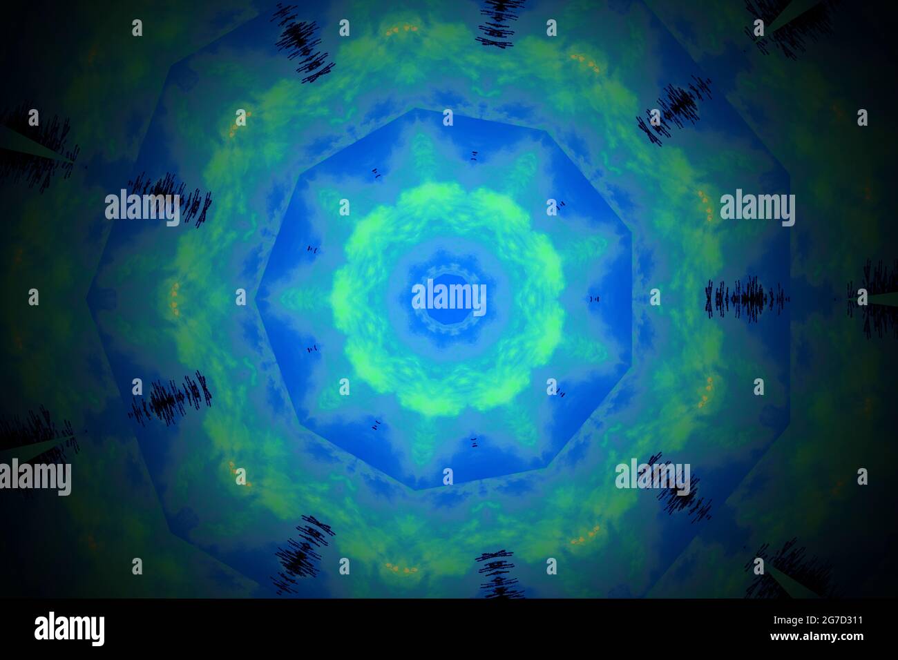 Blue Shapes, Digital Mandala Design, Mandala Background Stock Photo