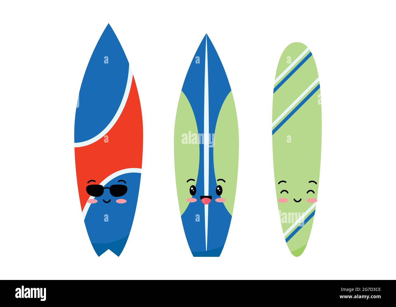Surfboard emoji set isolated on white background. Stock Vector
