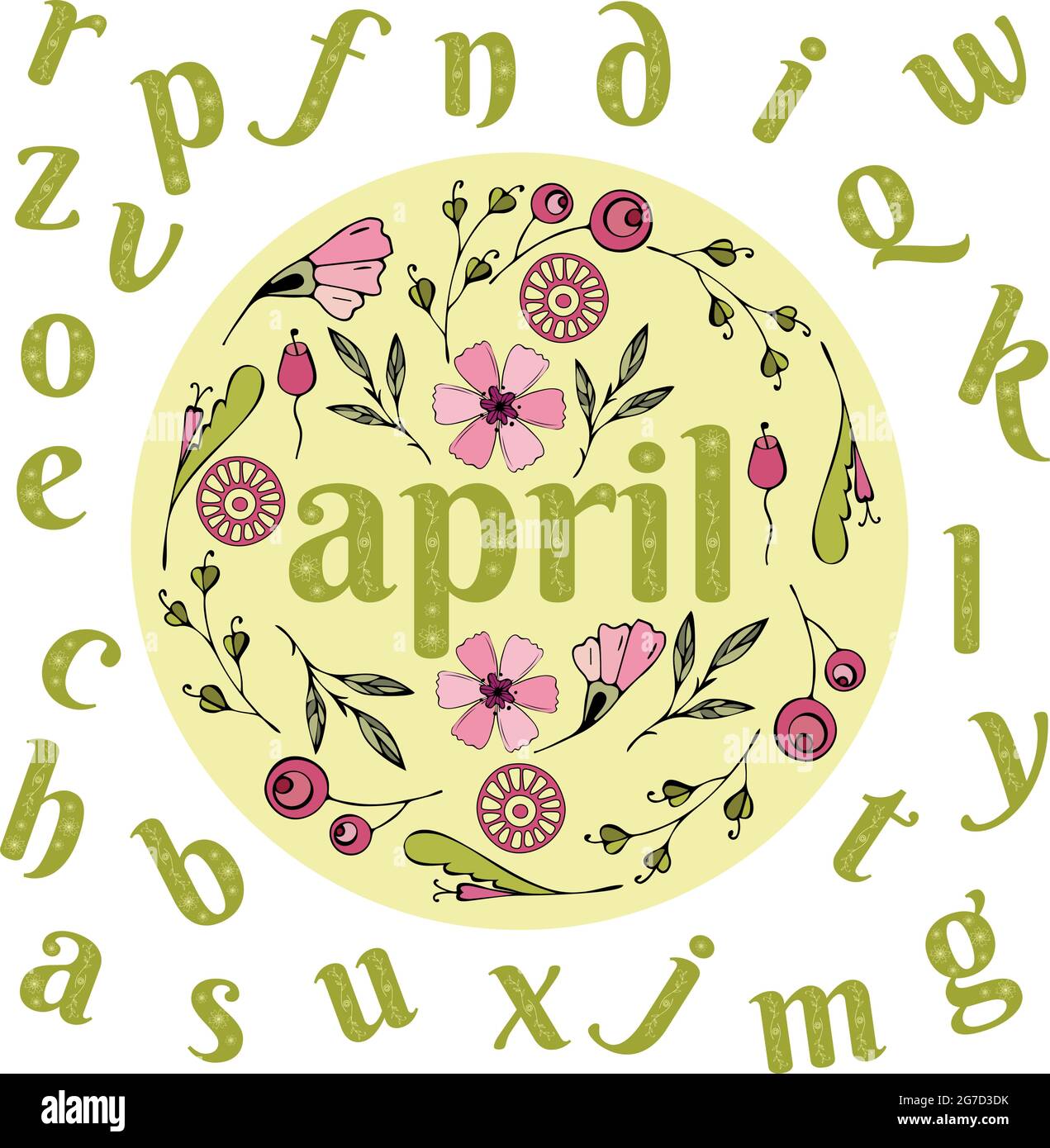 spring alphabet, single letters in the style of doodling, flowers doodling for your design Stock Vector