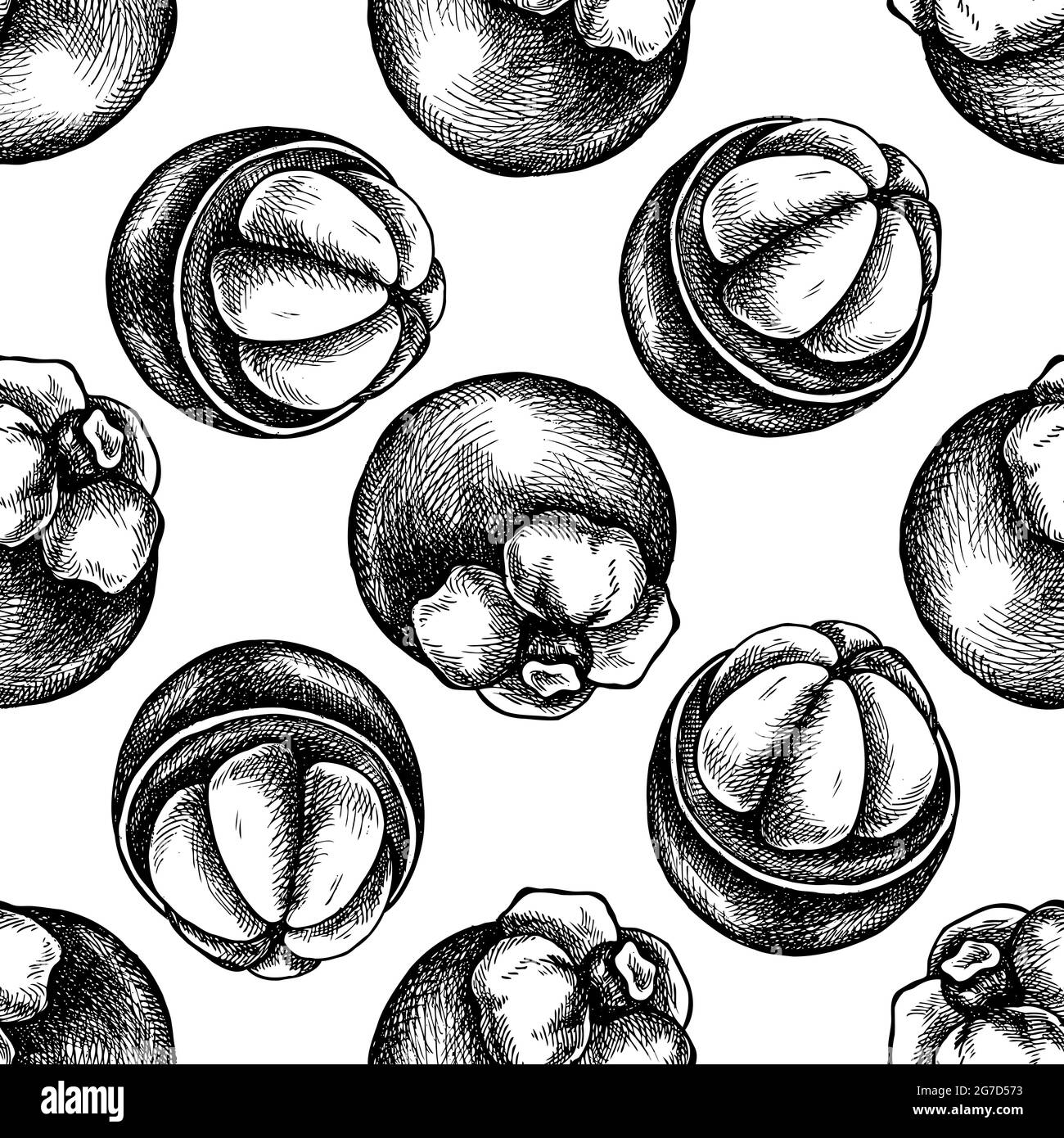 Seamless pattern with black and white mangosteen Stock Vector