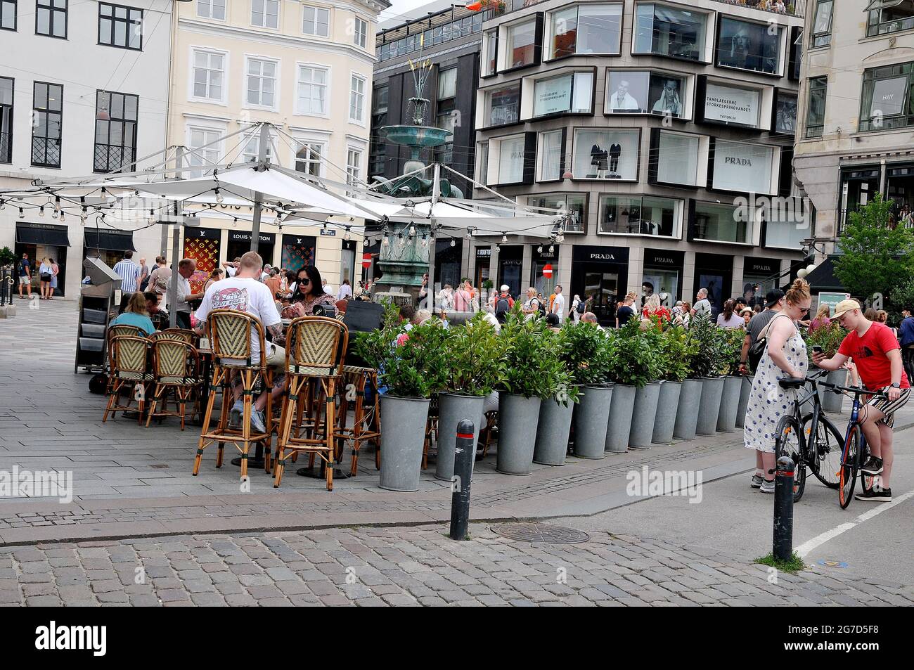 Copenhagen, Denmark. 13 July 2021,Outdoor service at Europacafe on amager torv on stroeget financial street of danish capital.     (Photo..Francis Jos Stock Photo